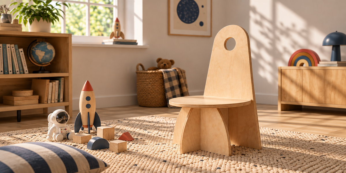 ado Apollo kinderstoel in kinderkamer – Nederlandse kindermeubelserie uit de jaren tachtig