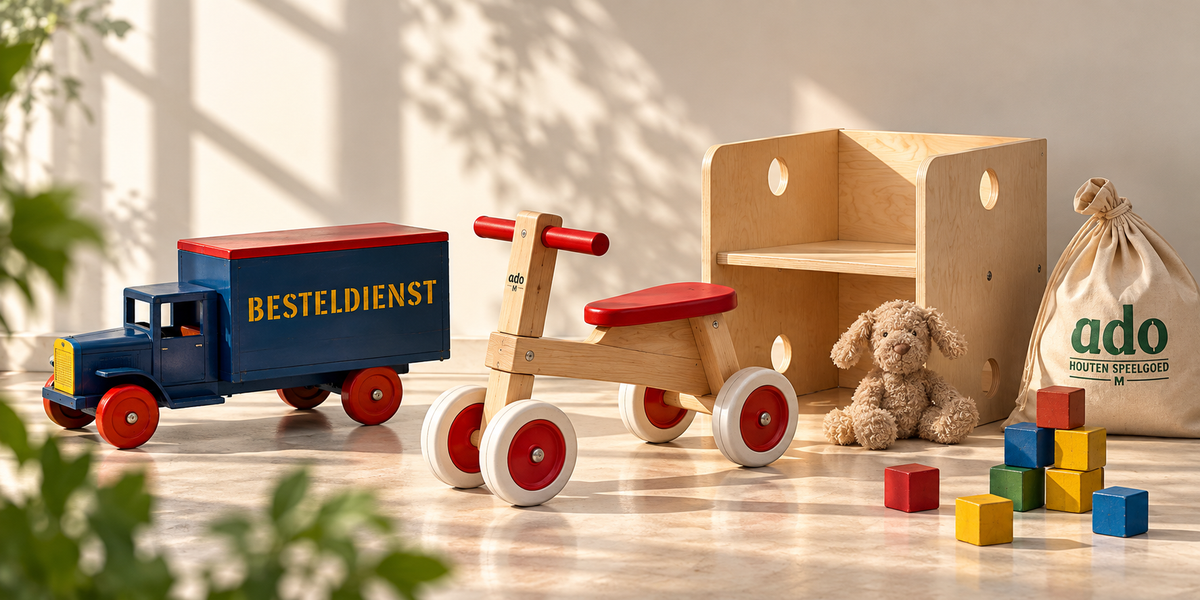 ado houten speelgoed en Kubus kindermeubilair in een speelruimte